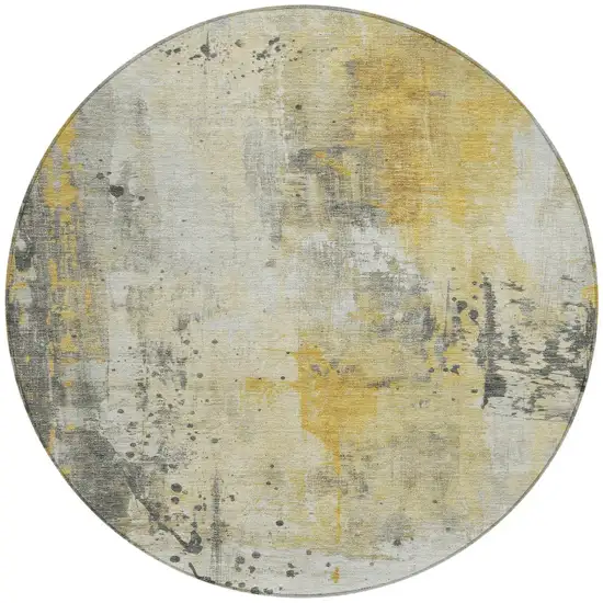 8' Gold And Beige Round Abstract Washable Indoor Outdoor Area Rug Photo 3