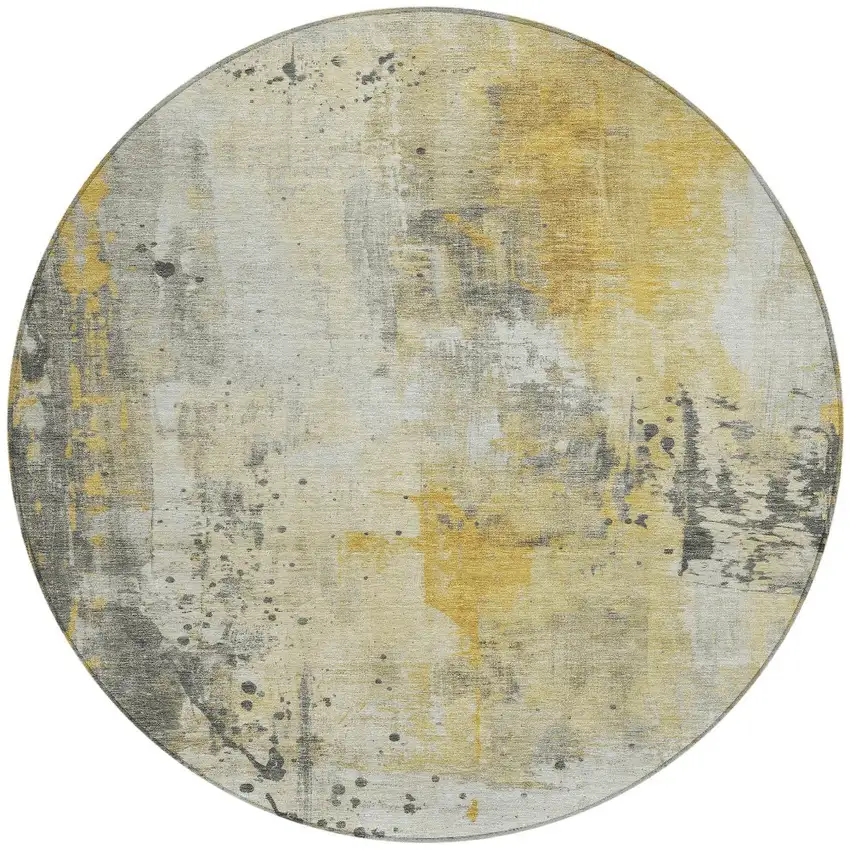 8' Gold And Beige Round Abstract Washable Indoor Outdoor Area Rug Photo 3