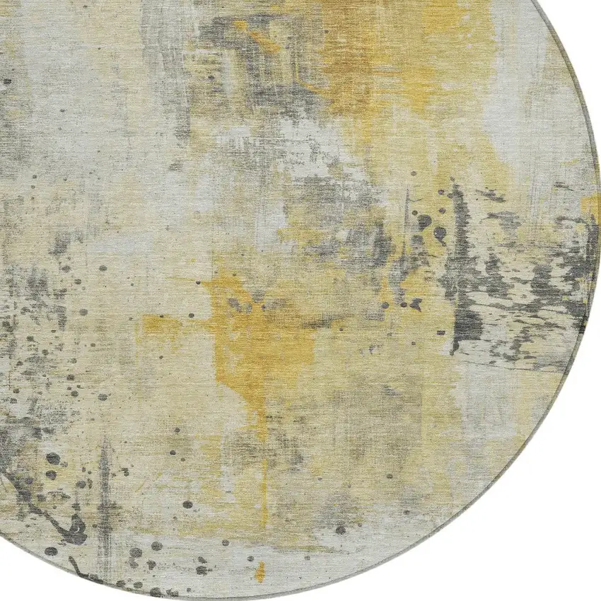 8' Gold And Beige Round Abstract Washable Indoor Outdoor Area Rug Photo 9