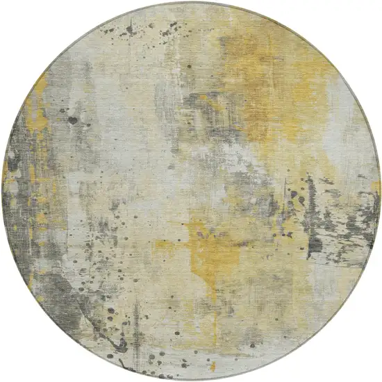 8' Gold And Beige Round Abstract Washable Indoor Outdoor Area Rug Photo 1