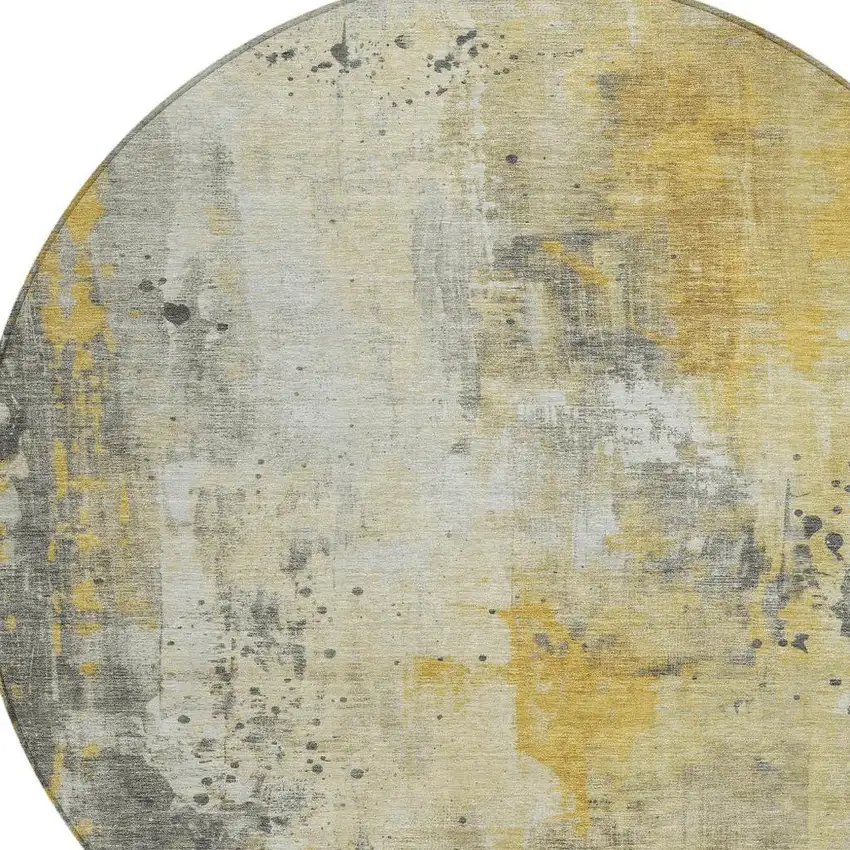 8' Gold And Beige Round Abstract Washable Indoor Outdoor Area Rug Photo 4