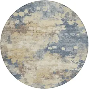 Photo of 8' Gold And Beige Round Abstract Washable Indoor Outdoor Area Rug