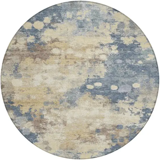 8' Gold And Beige Round Abstract Washable Indoor Outdoor Area Rug Photo 1