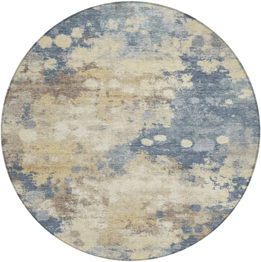 8' Gold And Beige Round Abstract Washable Indoor Outdoor Area Rug Photo 1