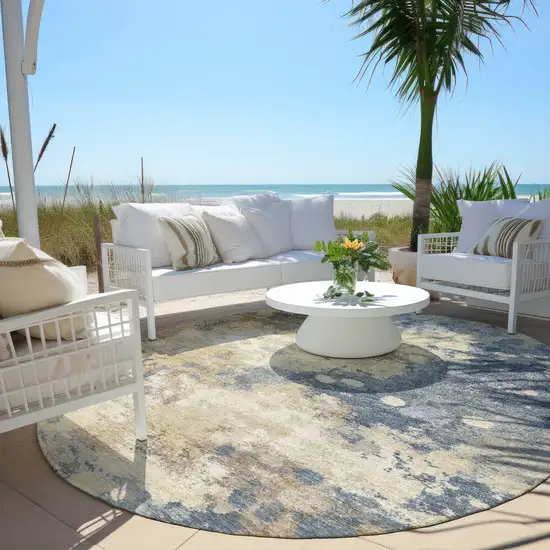 8' Gold And Beige Round Abstract Washable Indoor Outdoor Area Rug Photo 5