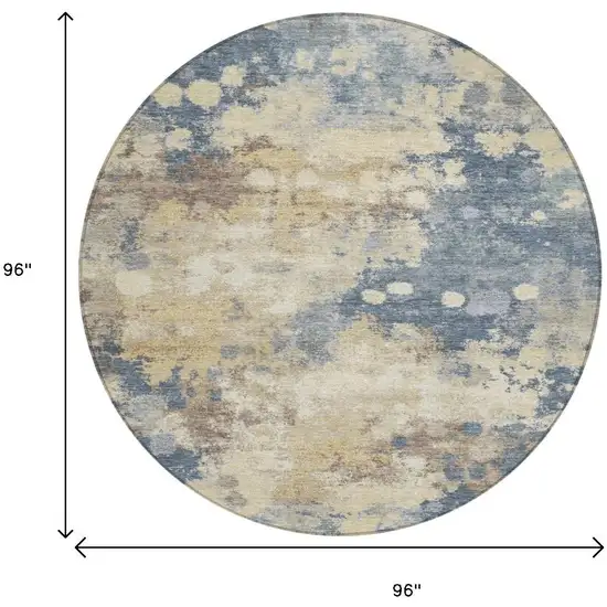 8' Gold And Beige Round Abstract Washable Indoor Outdoor Area Rug Photo 8