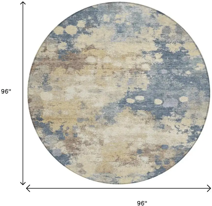 8' Gold And Beige Round Abstract Washable Indoor Outdoor Area Rug Photo 8