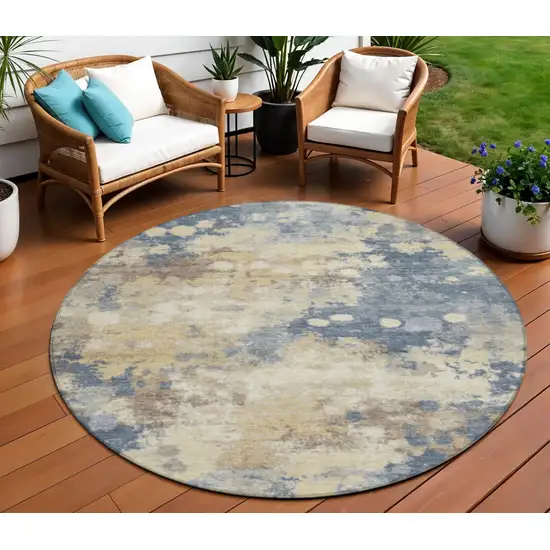 8' Gold And Beige Round Abstract Washable Indoor Outdoor Area Rug Photo 2