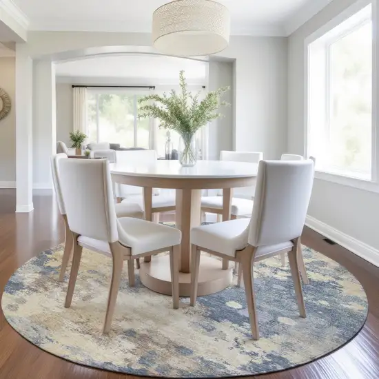 8' Gold And Beige Round Abstract Washable Indoor Outdoor Area Rug Photo 6