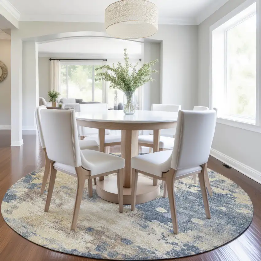 8' Gold And Beige Round Abstract Washable Indoor Outdoor Area Rug Photo 6