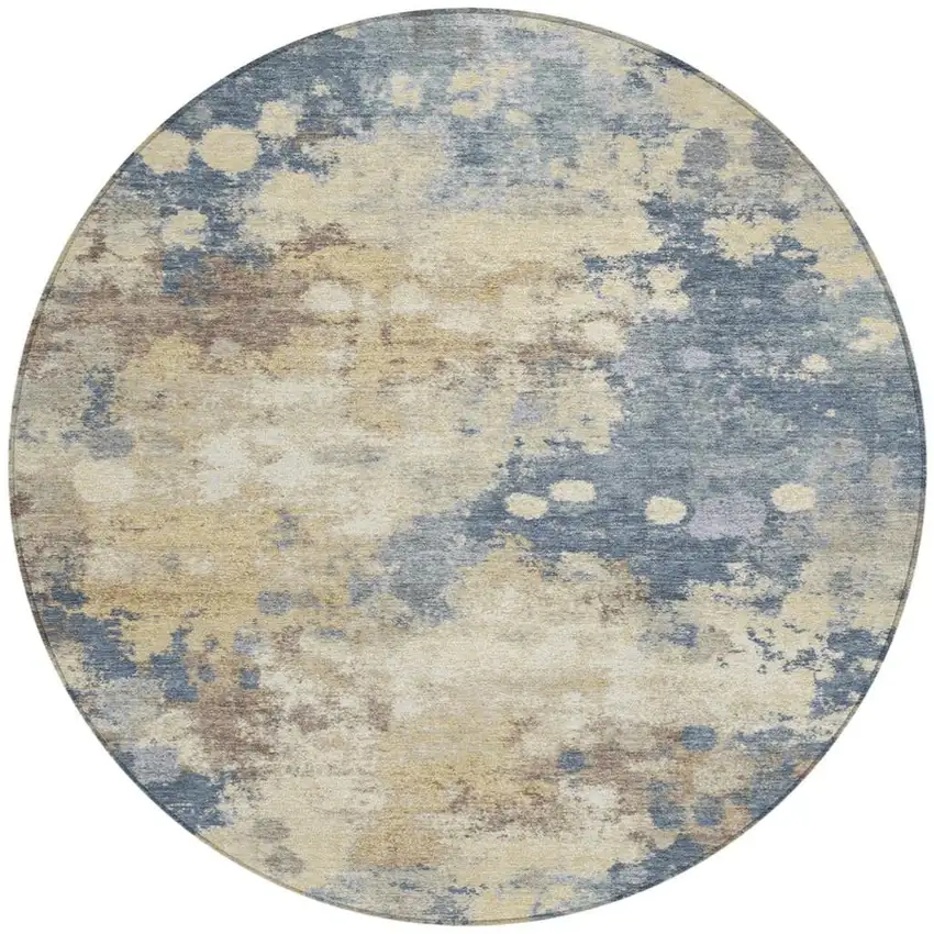 8' Gold And Beige Round Abstract Washable Indoor Outdoor Area Rug Photo 3