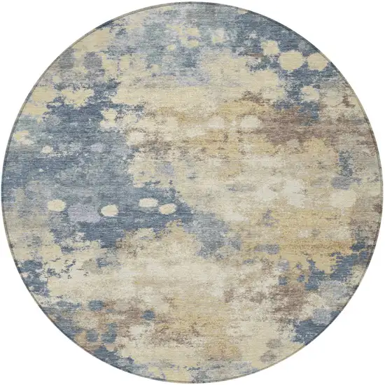 8' Gold And Beige Round Abstract Washable Indoor Outdoor Area Rug Photo 4