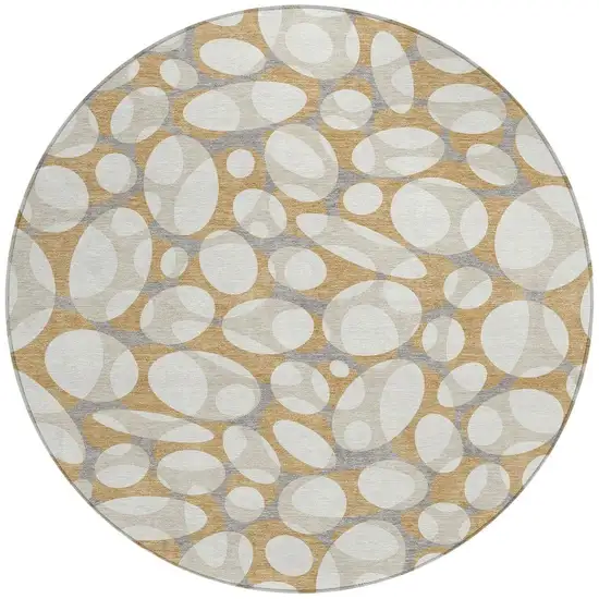 8' Gold And Beige Round Abstract Washable Indoor Outdoor Area Rug Photo 3