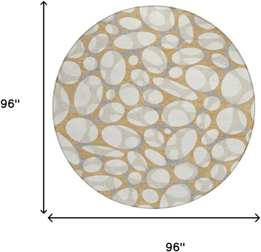 8' Gold And Beige Round Abstract Washable Indoor Outdoor Area Rug Photo 8