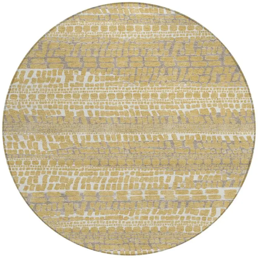 8' Gold And Beige Round Abstract Washable Indoor Outdoor Area Rug Photo 3