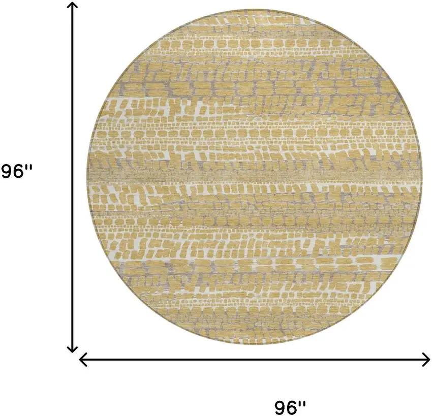 8' Gold And Beige Round Abstract Washable Indoor Outdoor Area Rug Photo 7