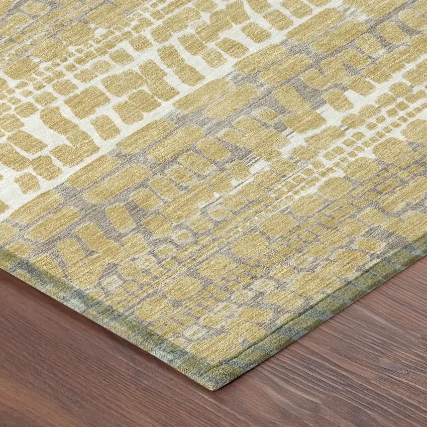 8' Gold And Beige Round Abstract Washable Indoor Outdoor Area Rug Photo 5