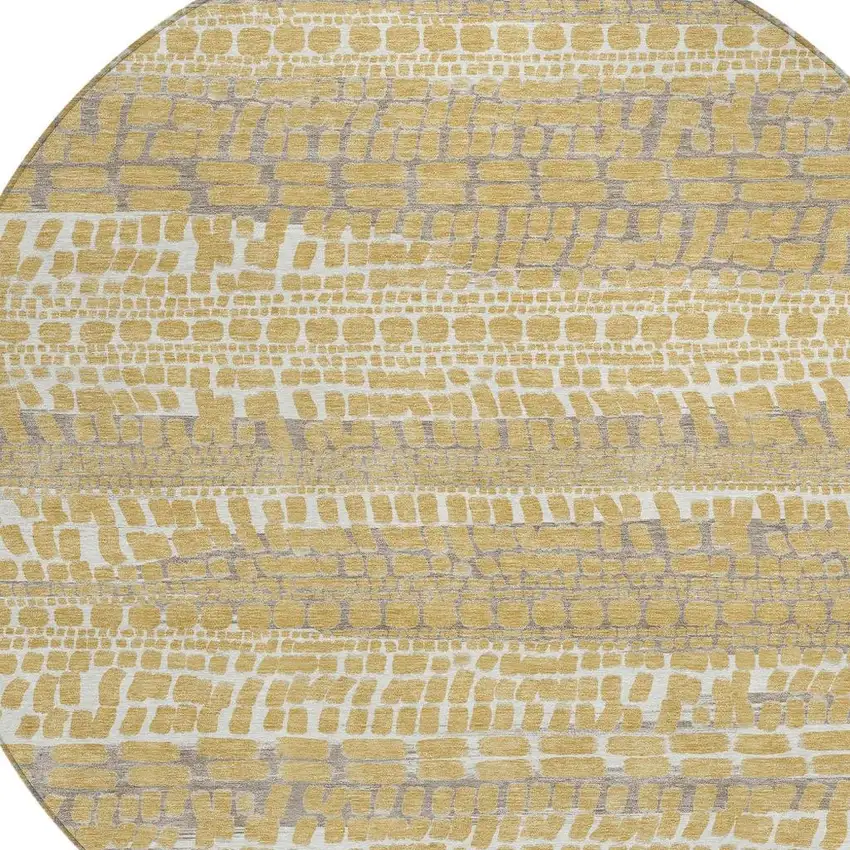 8' Gold And Beige Round Abstract Washable Indoor Outdoor Area Rug Photo 2