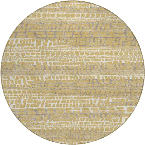 8' Gold And Beige Round Abstract Washable Indoor Outdoor Area Rug Photo 1
