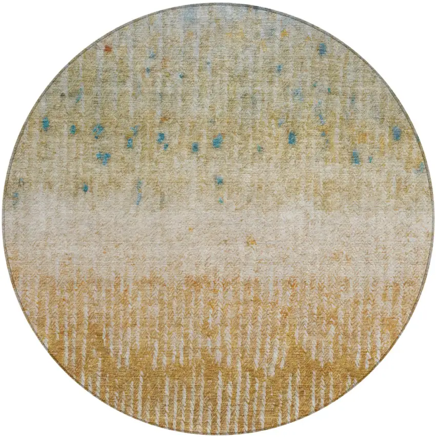 8' Gold And Beige Round Abstract Washable Indoor Outdoor Area Rug Photo 2