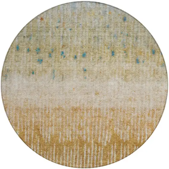 8' Gold And Beige Round Abstract Washable Indoor Outdoor Area Rug Photo 2
