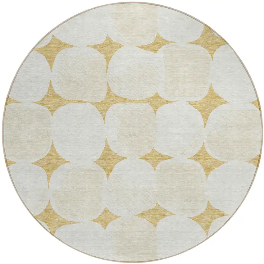 8' Gold And Beige Round Abstract Washable Indoor Outdoor Area Rug Photo 2