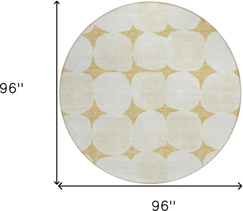 8' Gold And Beige Round Abstract Washable Indoor Outdoor Area Rug Photo 3