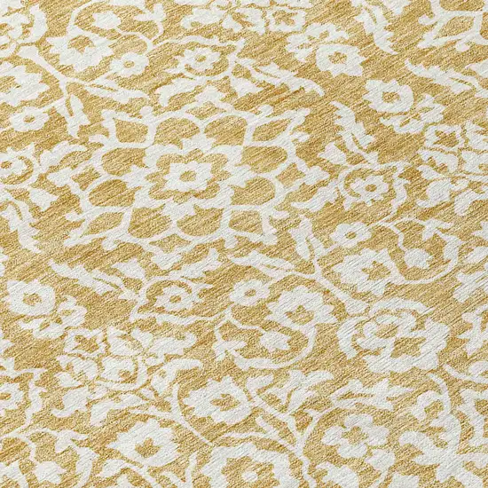 8' Gold And Beige Round Damask Washable Indoor Outdoor Area Rug Photo 8