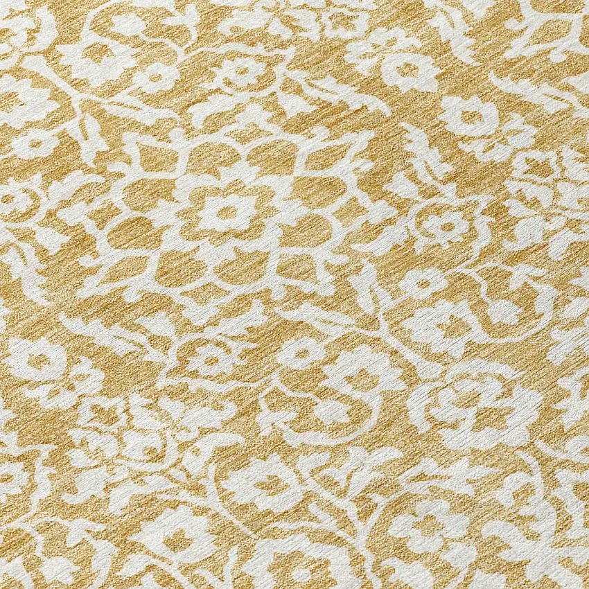 8' Gold And Beige Round Damask Washable Indoor Outdoor Area Rug Photo 8