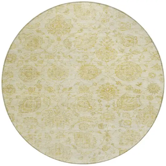 8' Gold And Beige Round Damask Washable Indoor Outdoor Area Rug Photo 3