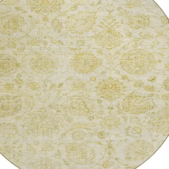 8' Gold And Beige Round Damask Washable Indoor Outdoor Area Rug Photo 8