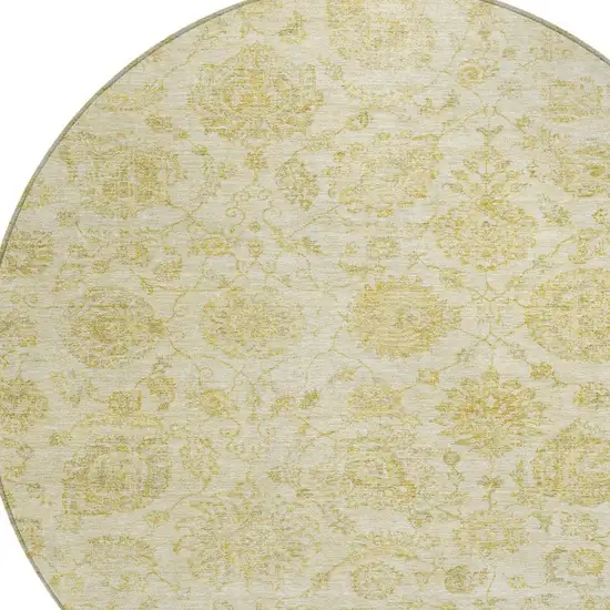 8' Gold And Beige Round Damask Washable Indoor Outdoor Area Rug Photo 4