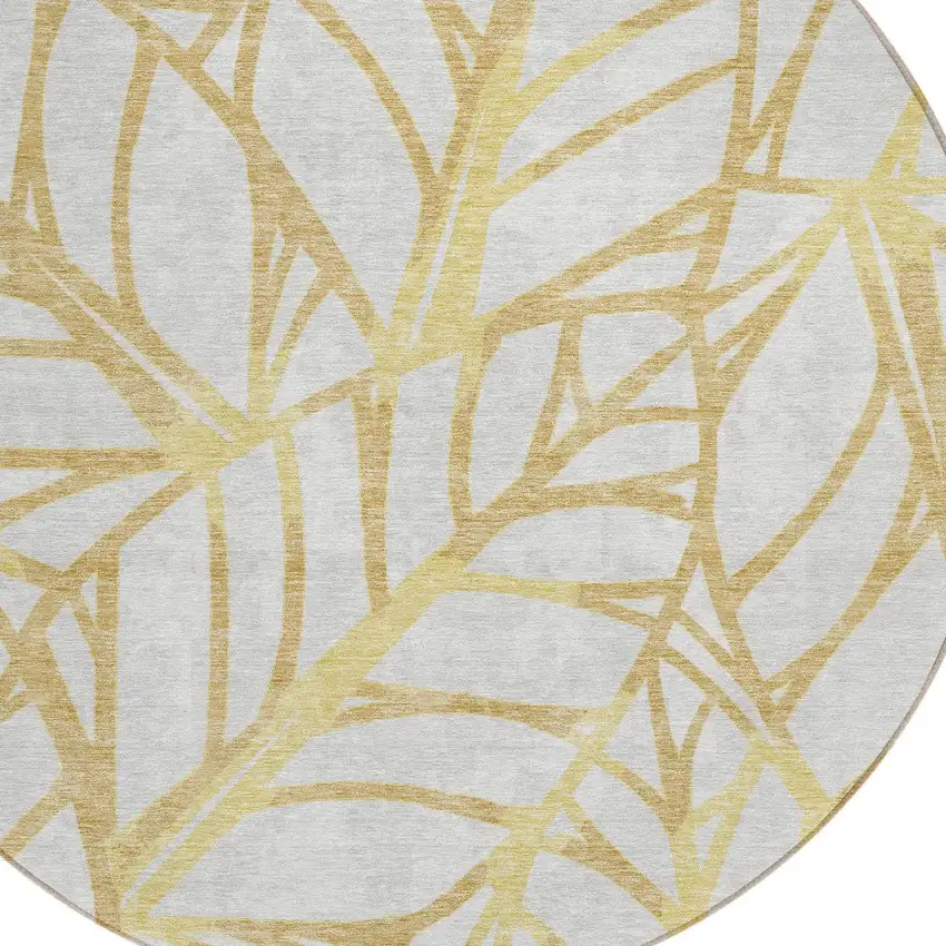 8' Gold And Beige Round Floral Washable Indoor Outdoor Area Rug Photo 5