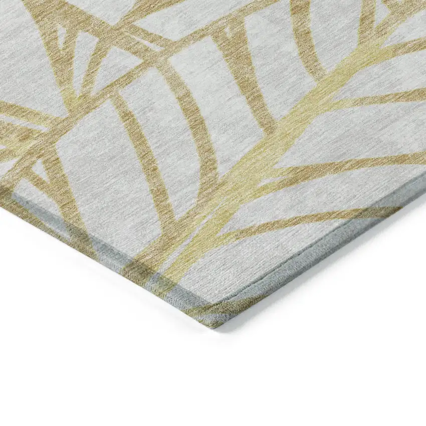 8' Gold And Beige Round Floral Washable Indoor Outdoor Area Rug Photo 2