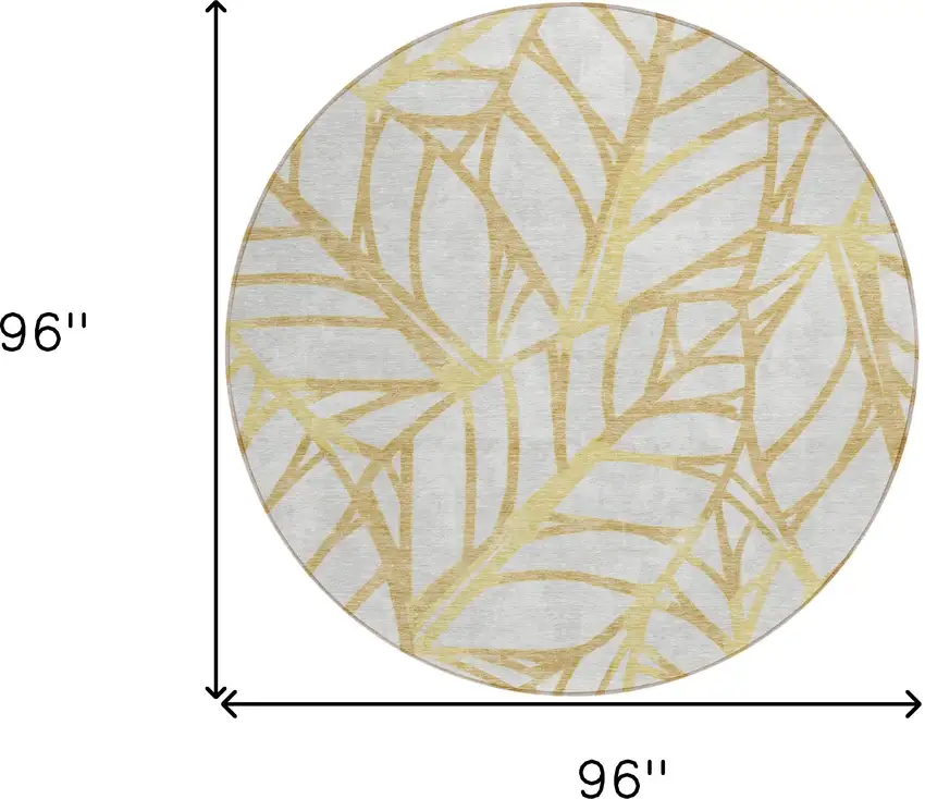 8' Gold And Beige Round Floral Washable Indoor Outdoor Area Rug Photo 3