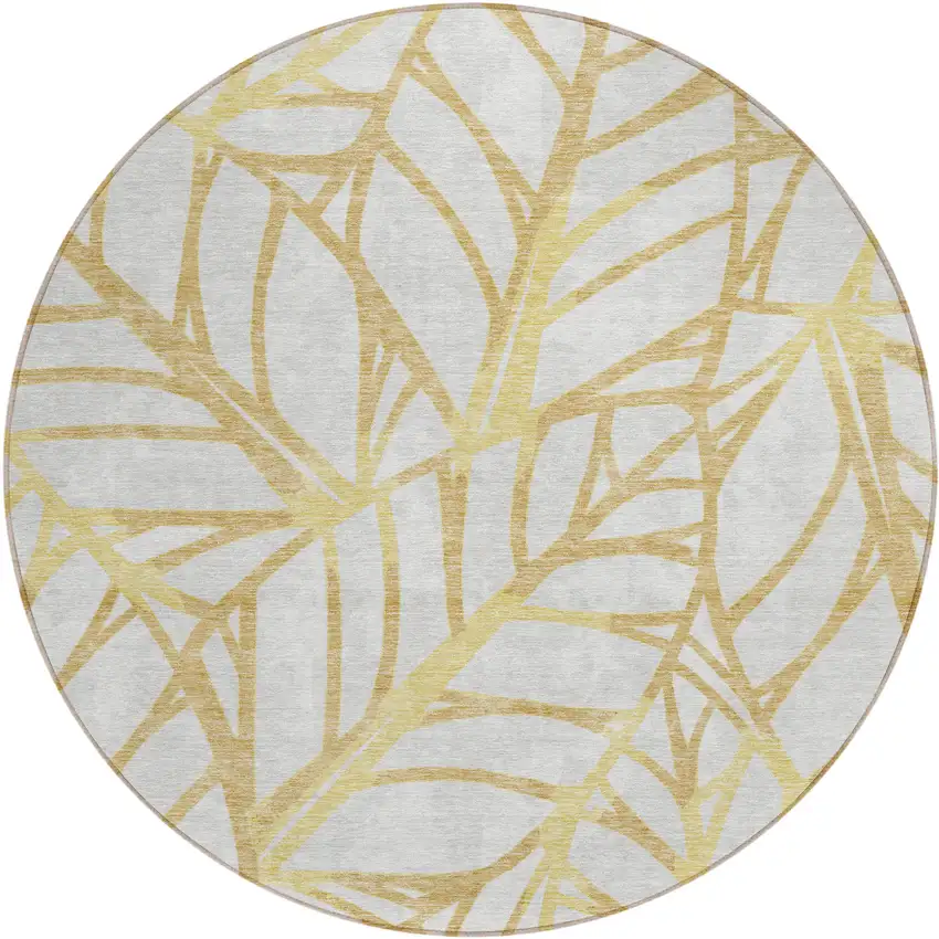 8' Gold And Beige Round Floral Washable Indoor Outdoor Area Rug Photo 1