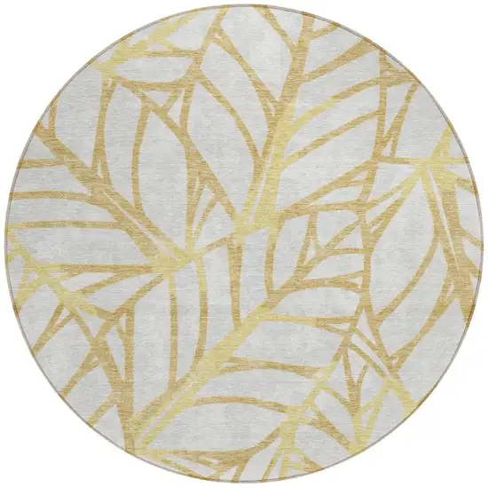 8' Gold And Beige Round Floral Washable Indoor Outdoor Area Rug Photo 6