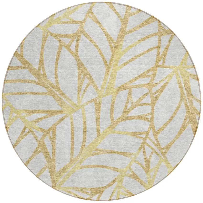 8' Gold And Beige Round Floral Washable Indoor Outdoor Area Rug Photo 6