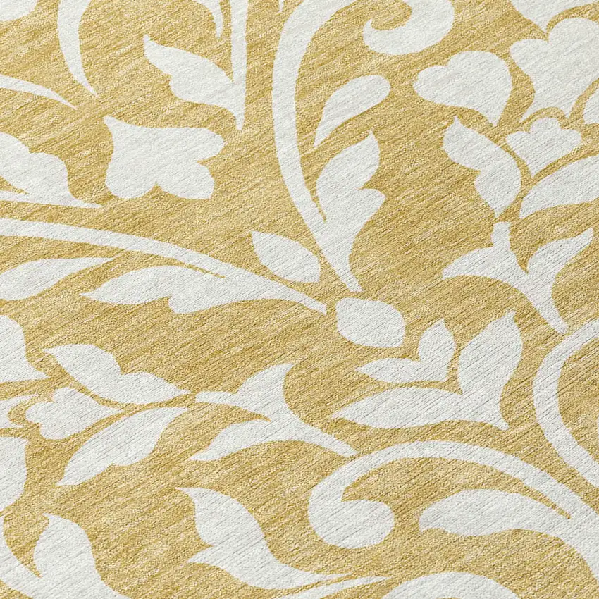 8' Gold And Beige Round Floral Washable Indoor Outdoor Area Rug Photo 8