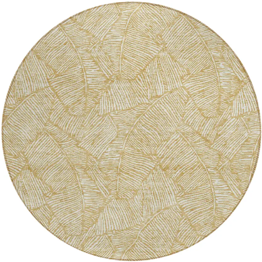 8' Gold And Beige Round Floral Washable Indoor Outdoor Area Rug Photo 2