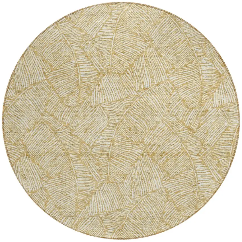 8' Gold And Beige Round Floral Washable Indoor Outdoor Area Rug Photo 6