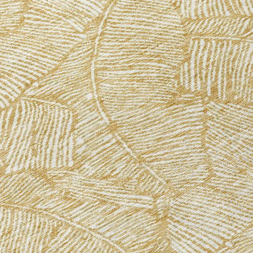 8' Gold And Beige Round Floral Washable Indoor Outdoor Area Rug Photo 4