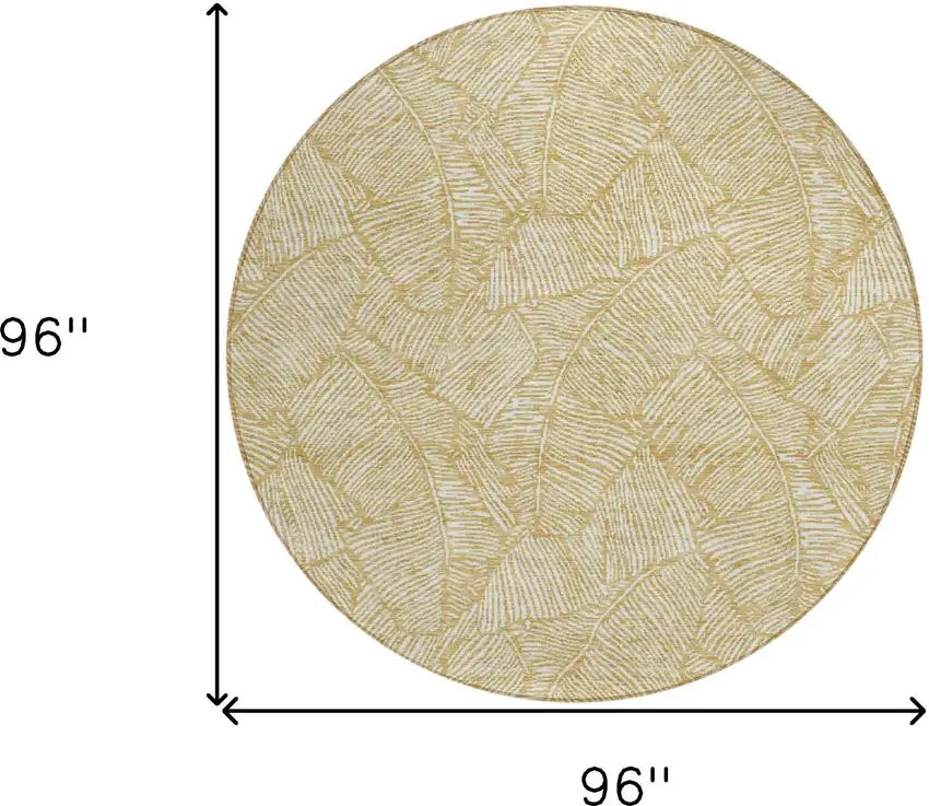 8' Gold And Beige Round Floral Washable Indoor Outdoor Area Rug Photo 3