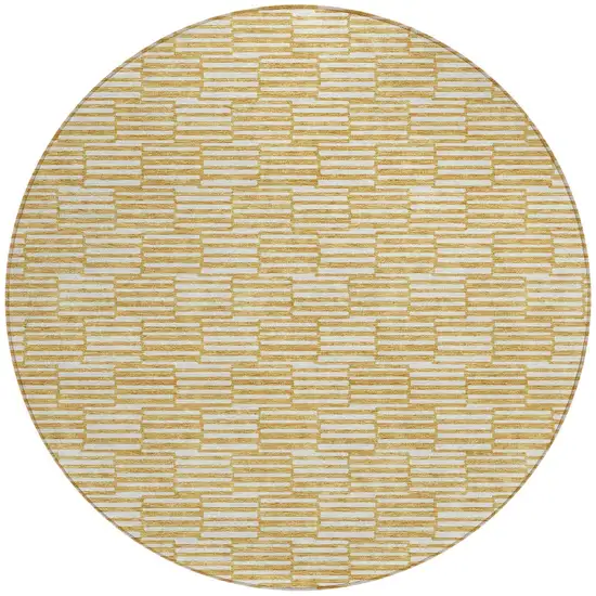 8' Gold And Beige Round Geometric Washable Indoor Outdoor Area Rug Photo 6