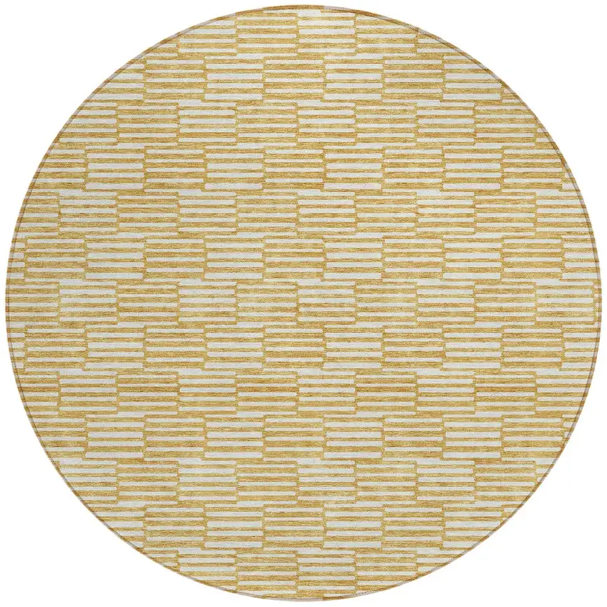 8' Gold And Beige Round Geometric Washable Indoor Outdoor Area Rug Photo 6