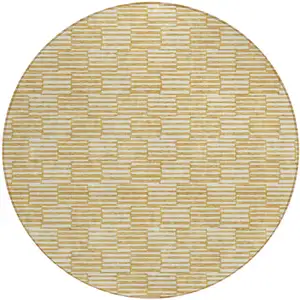 Photo of 8' Gold And Beige Round Geometric Washable Indoor Outdoor Area Rug