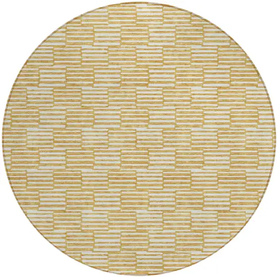 8' Gold And Beige Round Geometric Washable Indoor Outdoor Area Rug Photo 2