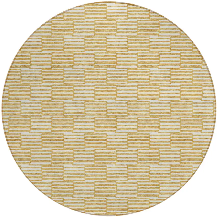 8' Gold And Beige Round Geometric Washable Indoor Outdoor Area Rug Photo 2