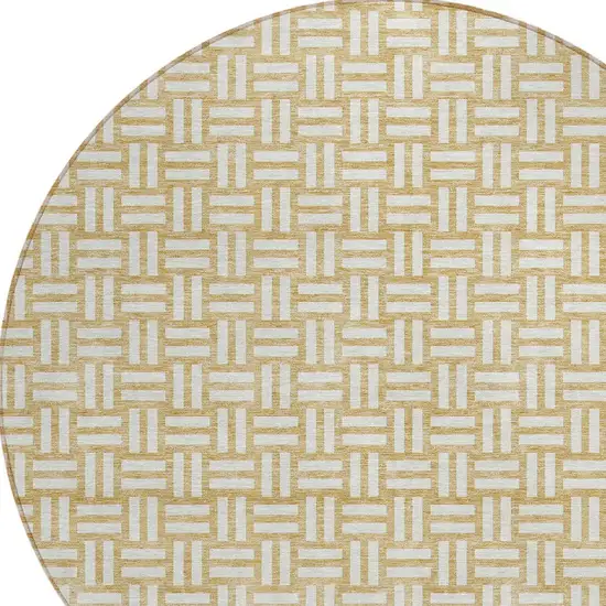 8' Gold And Beige Round Geometric Washable Indoor Outdoor Area Rug Photo 5