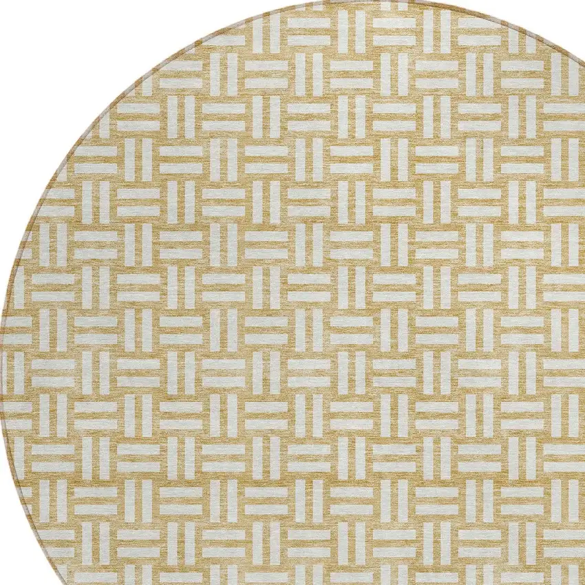 8' Gold And Beige Round Geometric Washable Indoor Outdoor Area Rug Photo 5